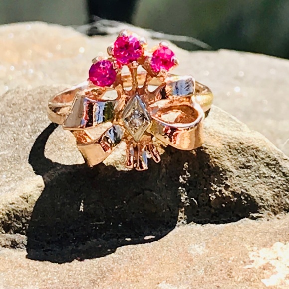 ❌❌❌SOLD ❌❌❌RUBIES AND DIAMOND 14 KT ROSE GOLD RING - Picture 11 of 16